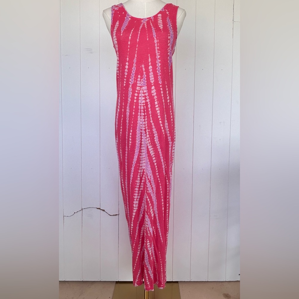 Young Fabulous & Broke Pink Tie-Dye Linen Maxi Dress Sleeveless Size Medium